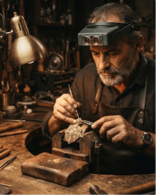 Master jeweler hand-finishing a piece